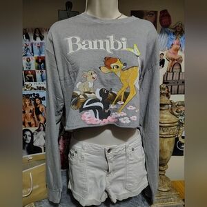 Disney Bambi Graphic Long Sleeve Cropped Shirt